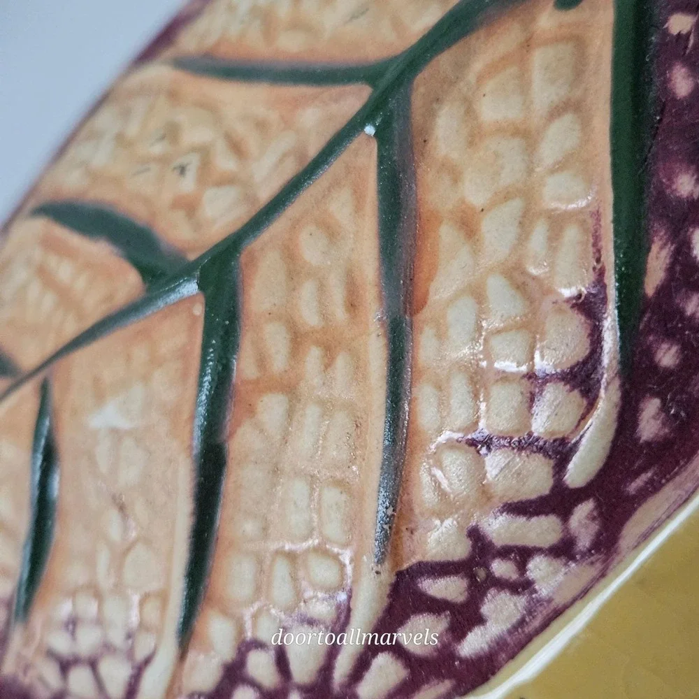 Mid Century American Art Pottery Vase Sgraffito Leaf Relief 7